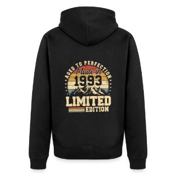 Einzigartig seiner Art seit 1993 - Unisex Premium Bio Zip Hoodie - Schwarz - Hinten - Nico (187cm)