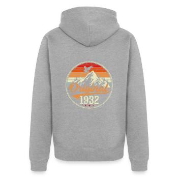 Original 1932 - Unisex Premium Organic Zip Hoodie - heather grey - Back - Nico (187cm)