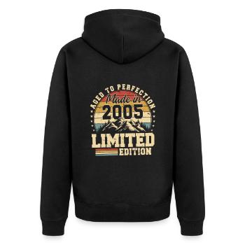 Einzigartig seiner Art seit 2005 - Unisex Premium Bio Zip Hoodie - Schwarz - Hinten - Nico (187cm)