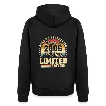 Unique of its kind since 2006 - Unisex Premium Organic Zip Hoodie - black - Back - Nico (187cm)