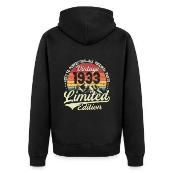 Vintage Geburtstagsgeschenk 1933 Limited Edition - Unisex Premium Bio Zip Hoodie - Schwarz - Hinten - Nico (187cm)