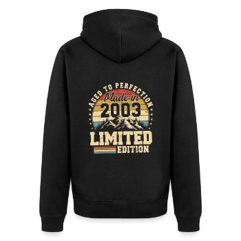 Einzigartig in seiner Art seit 2003 - Unisex Premium Bio Zip Hoodie - Schwarz - Hinten - Nico (187cm)