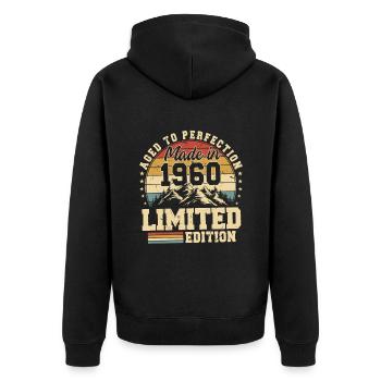Einzigartig seiner Art seit 1960 - Unisex Premium Bio Zip Hoodie - Schwarz - Hinten - Nico (187cm)