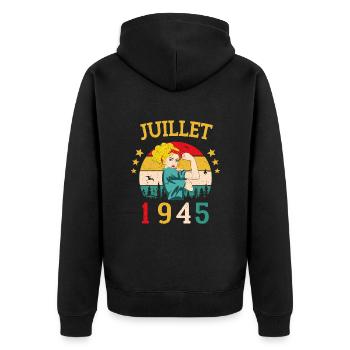 Juillet 1945 Anniversaire Vintage Happy Birthday - Veste à capuche bio Premium Unisexe - noir - Dos - Nico (187cm)