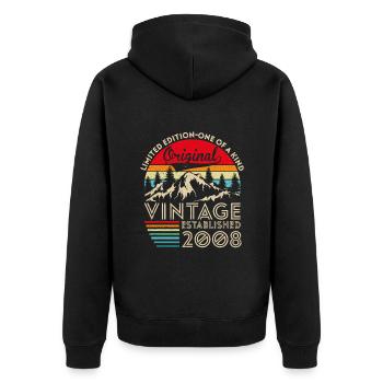Original-Jahrgang im Jahr 2008 - Unisex Premium Bio Zip Hoodie - Schwarz - Hinten - Nico (187cm)