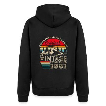 Original-Jahrgang im Jahr 2002 - Unisex Premium Bio Zip Hoodie - Schwarz - Hinten - Nico (187cm)