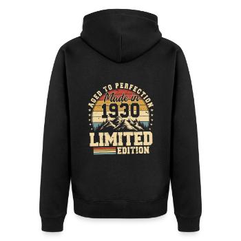 One of a kind since 1930 - Unisex Premium Organic Zip Hoodie - black - Back - Nico (187cm)