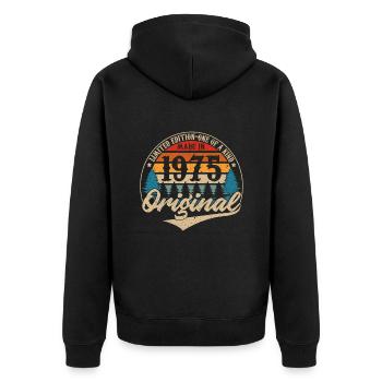 Hergestellt 1975 Original - Unisex Premium Bio Zip Hoodie - Schwarz - Hinten - Nico (187cm)