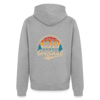 Made in 1973 Original - Unisex Premium Organic Zip Hoodie - heather grey - Back - Nico (187cm)