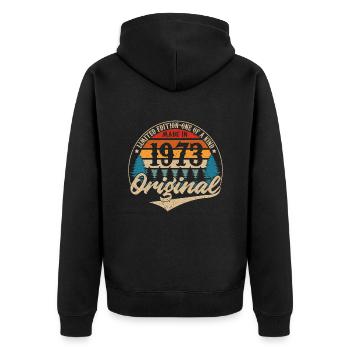 Made in 1973 Original - Unisex Premium Organic Zip Hoodie - black - Back - Nico (187cm)