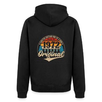 Hergestellt 1972 Original - Unisex Premium Bio Zip Hoodie - Schwarz - Hinten - Nico (187cm)