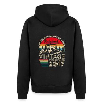 Original vintage established in 2017 anniversary - Unisex Premium Organic Zip Hoodie - black - Back - Nico (187cm)