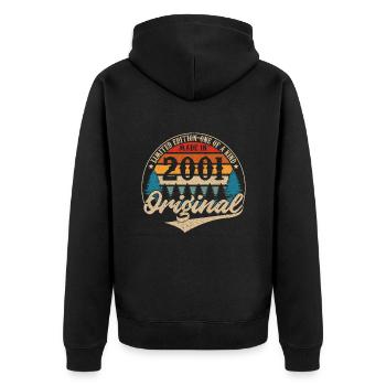Jahrgang 2001 Original - Unisex Premium Bio Zip Hoodie - Schwarz - Hinten - Nico (187cm)