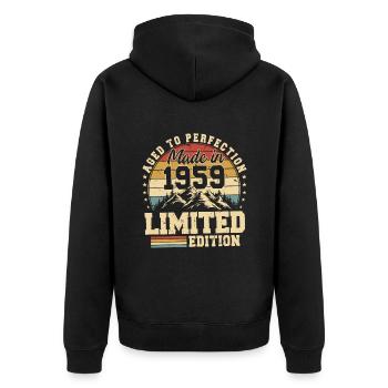Einzigartig seit 1959 - Unisex Premium Bio Zip Hoodie - Schwarz - Hinten - Nico (187cm)