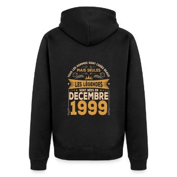 Die Legenden wurden im Dezember 1999 geboren - Unisex Premium Bio Zip Hoodie - Schwarz - Hinten - Nico (187cm)