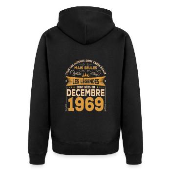 Die Legenden wurden im Dezember 1969 geboren - Unisex Premium Bio Zip Hoodie - Schwarz - Hinten - Nico (187cm)