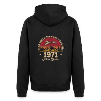 The legends were born in January 1971 - Unisex Premium Organic Zip Hoodie - black - Back - Nico (187cm)