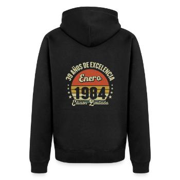 January 1984 Vintage gift of 39 years - Unisex Premium Organic Zip Hoodie - black - Back - Nico (187cm)