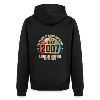 Juillet 2007 16 Ans Anniversaire Vintage Cadeau - Veste à capuche bio Premium Unisexe - noir - Dos - Nico (187cm)
