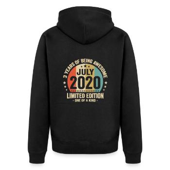 Juillet 2020 3 Ans Anniversaire Vintage Cadeau - Veste à capuche bio Premium Unisexe - noir - Dos - Nico (187cm)
