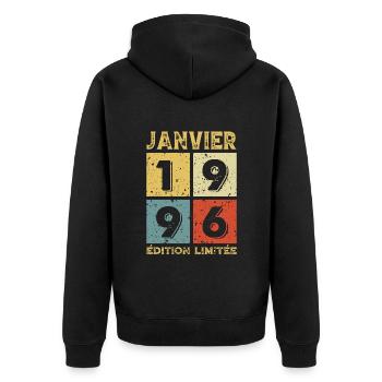 Anniversaire Vintage Idée Cadeau Janvier 1996 - Veste à capuche bio Premium Unisexe - noir - Dos - Nico (187cm)