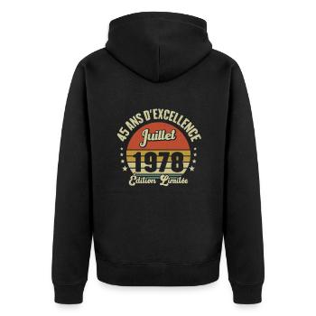 Juillet 1978 45 Ans Anniversaire Vintage Cadeau - Veste à capuche bio Premium Unisexe - noir - Dos - Nico (187cm)