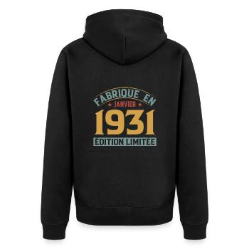 Fabriqué En Janvier 1931 Édition Limitée - Veste à capuche bio Premium Unisexe - noir - Dos - Nico (187cm)