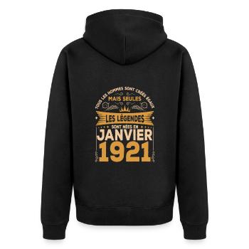 Les Légendes Sont Nées En Janvier 1921 - Veste à capuche bio Premium Unisexe - noir - Dos - Nico (187cm)