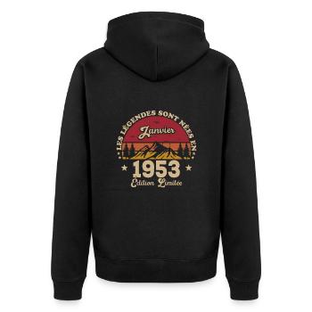 Les Légendes Sont Nées En Janvier 1953 - Veste à capuche bio Premium Unisexe - noir - Dos - Nico (187cm)
