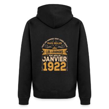 Les Légendes Sont Nées En Janvier 1922 - Veste à capuche bio Premium Unisexe - noir - Dos - Nico (187cm)