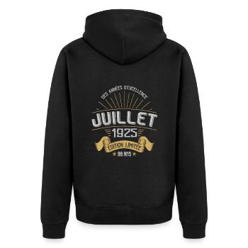 Juillet 1925 98 Ans Anniversaire Vintage Cadeau - Veste à capuche bio Premium Unisexe - noir - Dos - Nico (187cm)