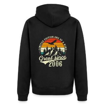 Unique of its kind since 2006 - Unisex Premium Organic Zip Hoodie - black - Back - Nico (187cm)