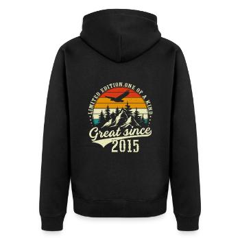 Einzigartig seit 2015 - Unisex Premium Bio Zip Hoodie - Schwarz - Hinten - Nico (187cm)