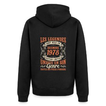 Les Légendes Sont Nées En Décembre 1978 Cadeau - Veste à capuche bio Premium Unisexe - noir - Dos - Nico (187cm)