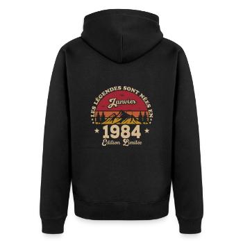 Les Légendes Sont Nées En Janvier 1984 - Veste à capuche bio Premium Unisexe - noir - Dos - Nico (187cm)