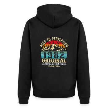 Aged to perfection 1982 Original - Unisex Premium Organic Zip Hoodie - black - Back - Nico (187cm)
