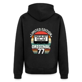 Limitierte Auflage des Besten des Originals von 1977 - Unisex Premium Bio Zip Hoodie - Schwarz - Hinten - Nico (187cm)