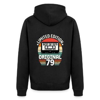 Limitierte Auflage des Besten des Originals von 1979 - Unisex Premium Bio Zip Hoodie - Schwarz - Hinten - Nico (187cm)