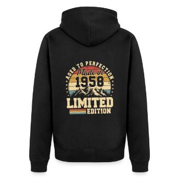 Einzigartig seit 1958 - Unisex Premium Bio Zip Hoodie - Schwarz - Hinten - Nico (187cm)