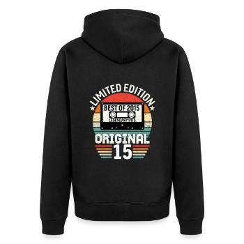 Limitierte Auflage des Besten des Originals von 2015 - Unisex Premium Bio Zip Hoodie - Schwarz - Hinten - Nico (187cm)