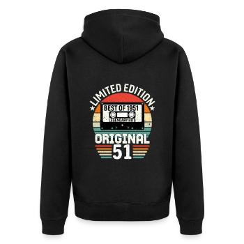 Limitierte Auflage des Besten des Originals von 1951 - Unisex Premium Bio Zip Hoodie - Schwarz - Hinten - Nico (187cm)