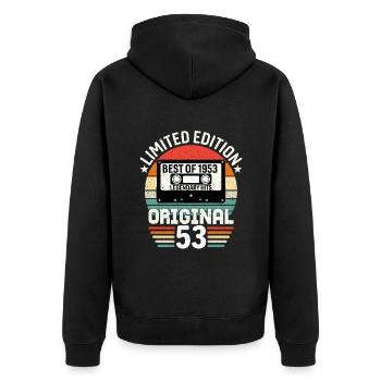Limitierte Auflage des Besten des Originals von 1953 - Unisex Premium Bio Zip Hoodie - Schwarz - Hinten - Nico (187cm)