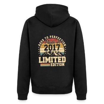 Einzigartig seit 2017 - Unisex Premium Bio Zip Hoodie - Schwarz - Hinten - Nico (187cm)