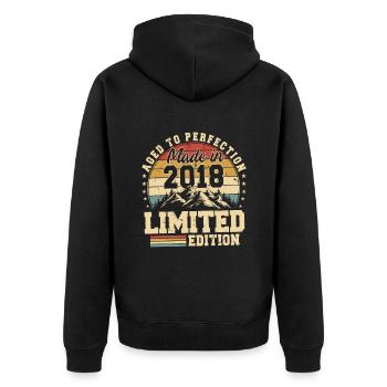 Einzigartig seit 2018 - Unisex Premium Bio Zip Hoodie - Schwarz - Hinten - Nico (187cm)