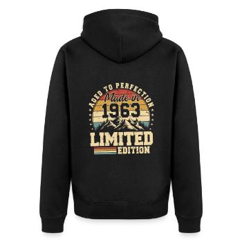 Einzigartig seit 1963 - Unisex Premium Bio Zip Hoodie - Schwarz - Hinten - Nico (187cm)