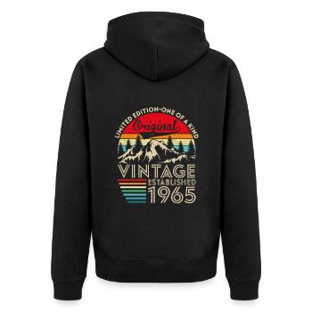 Original vintage established in 1965 anniversary - Unisex Premium Organic Zip Hoodie - black - Back - Nico (187cm)