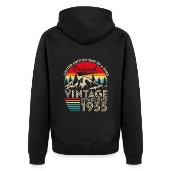 Original vintage established in 1955 anniversary - Unisex Premium Organic Zip Hoodie - black - Back - Nico (187cm)
