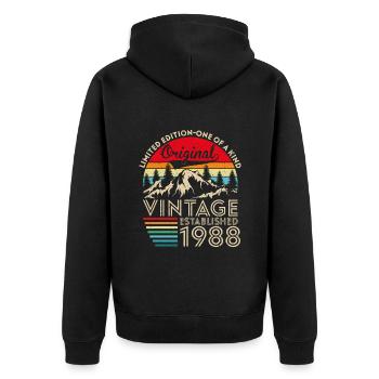 Original vintage established in 1988 anniversary - Unisex Premium Organic Zip Hoodie - black - Back - Nico (187cm)