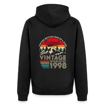 Original vintage established in 1998 anniversary - Unisex Premium Organic Zip Hoodie - black - Back - Nico (187cm)