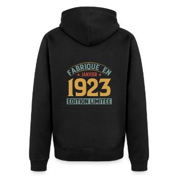 Fabriqué En Janvier 1923 Édition Limitée - Veste à capuche bio Premium Unisexe - noir - Dos - Nico (187cm)